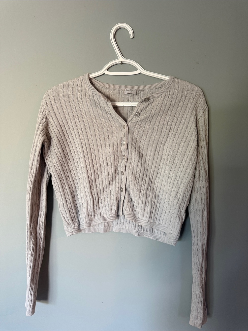 Brandy Melville Cable Knit Button-Front Cropped Sweater - Light Blue